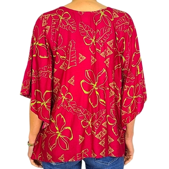Hula Bay Rayon Blouse Size Small 6 Red Purple Floral Quarter Sleeve Scoop Neck - Picture 5 of 6